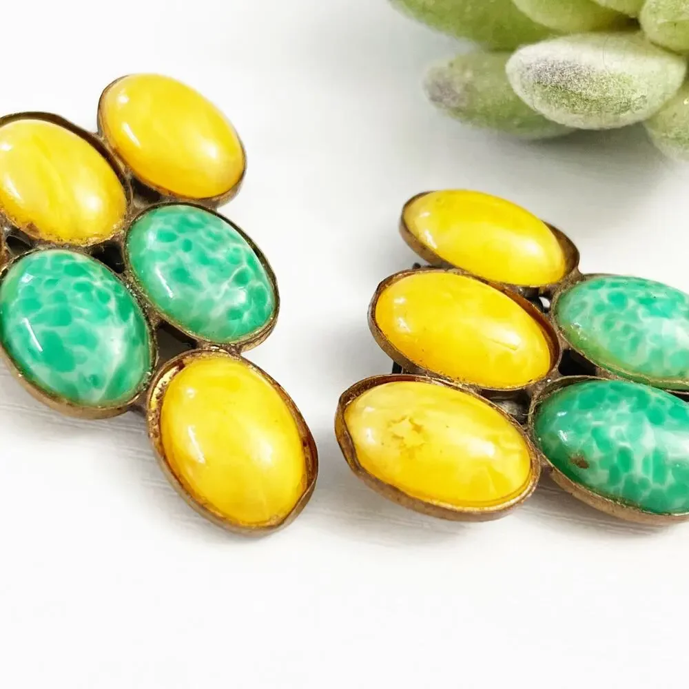 Antique Paristyle Button Co. Cabochon Glass Dress Clips Set Vintage Jewelry